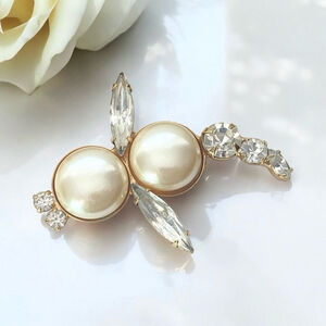 Vintage Faux Pearl Rhinestone Insect Brooch Gold tone Bug White